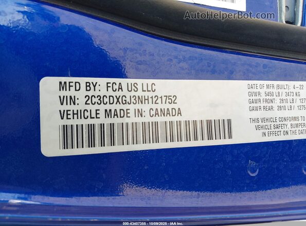 2C3CDXGJ3NH121752 2022 DODGE CHARGER Синий Вид подкапотного пространства