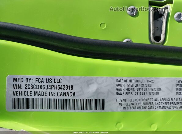 2C3CDXGJ4PH642918 2023 DODGE CHARGER Green Vista del compartimento del motor
