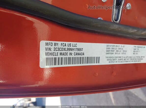 2C3CDXL99NH179697 2022 DODGE CHARGER Оранжевый Вид подкапотного пространства