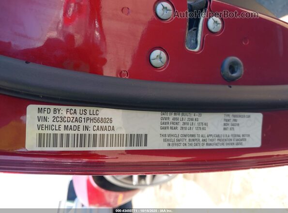 2C3CDZAG1PH568026 2023 DODGE CHALLENGER Красный Вид подкапотного пространства