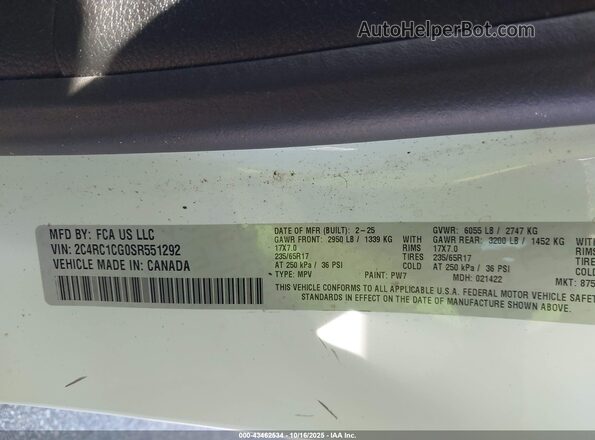 2C4RC1CG0SR551292 2025 CHRYSLER VOYAGER White Vista del compartimento del motor