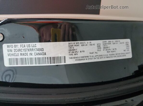 2C4RC1S7XRR174563 2024 CHRYSLER PACIFICA Черный Панорамный вид салона 360°