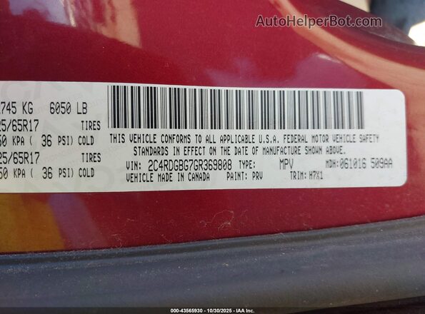 2C4RDGBG7GR369808 2016 DODGE GRAND CARAVAN Темно-бордовый Вид подкапотного пространства