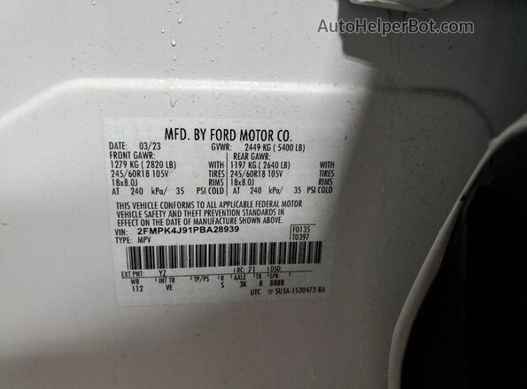 2FMPK4J91PBA28939 2023 FORD EDGE Белый Панорамный вид салона 360°