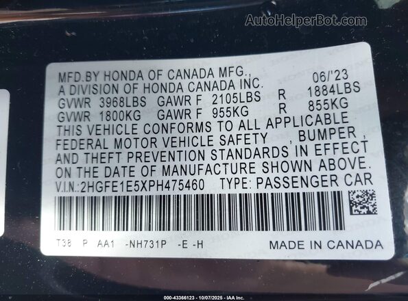 2HGFE1E5XPH475460 2023 HONDA CIVIC SI Черный Вид подкапотного пространства