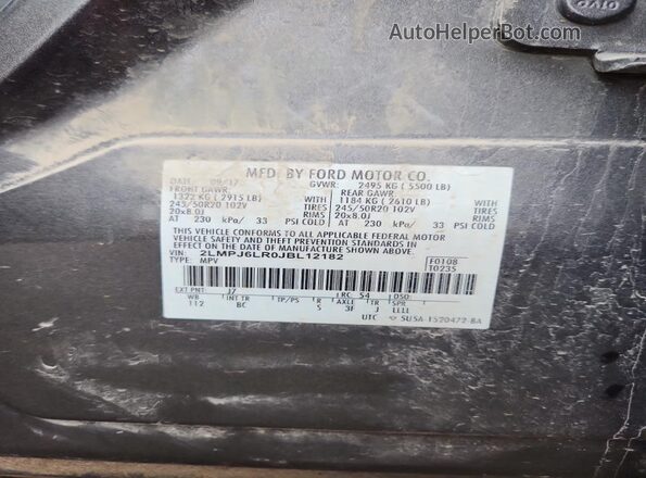 2LMPJ6LR0JBL12182 2018 LINCOLN MKX Серый Вид наклейки с VIN-кодом