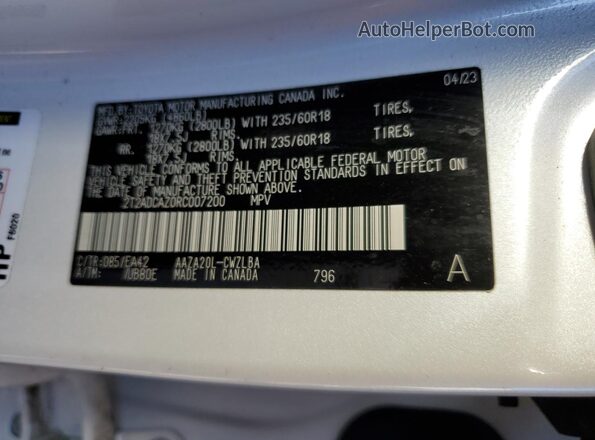 2T2ADCAZ0RC007200 2024 LEXUS NX 250 BAS Белый Панорамный вид салона 360°