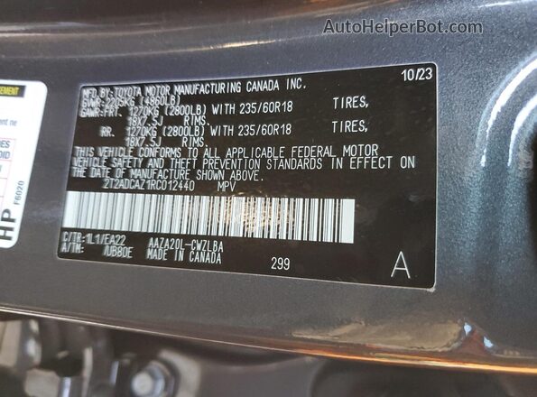2T2ADCAZ1RC012440 2024 LEXUS NX Серый Вид наклейки с VIN-кодом
