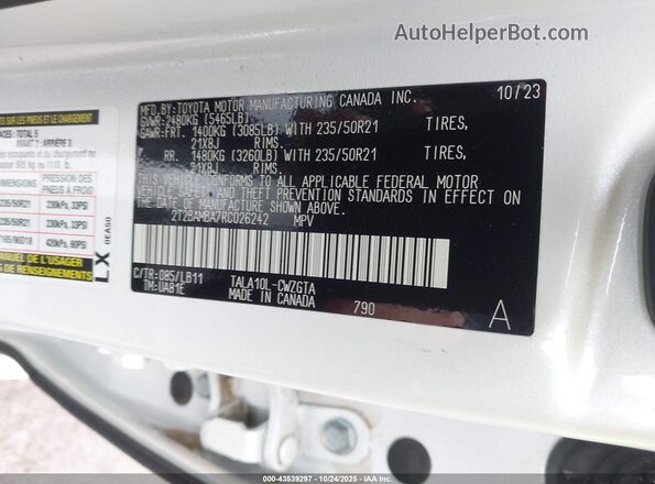 2T2BAMBA7RC026242 2024 LEXUS RX 350 White Widok komory silnika