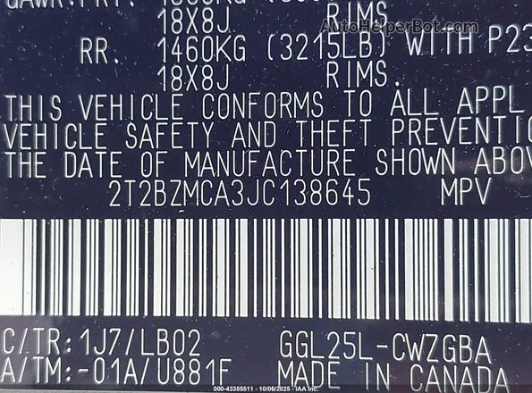 2T2BZMCA3JC138645 2018 LEXUS RX 350 Gray Widok komory silnika