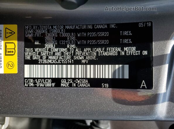 2T2BZMCA5JC155141 2018 LEXUS RX Silver 360 interior view