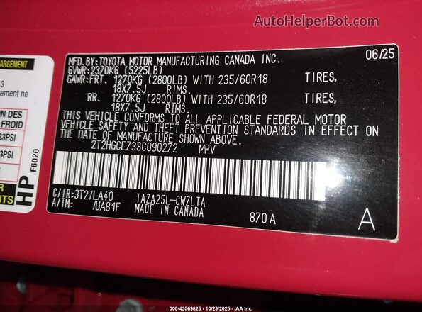 2T2HGCEZ3SC090272 2025 LEXUS NX 350 Red Вид підкапотного простору