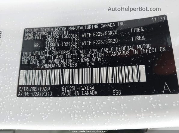 2T2HGMDA7NC077658 2022 LEXUS RX 450H Белый Вид подкапотного пространства