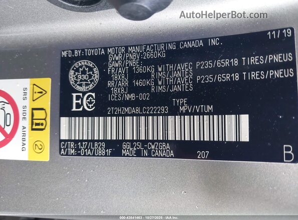 2T2HZMDA8LC222293 2020 LEXUS RX 350 Серебряный Вид подкапотного пространства