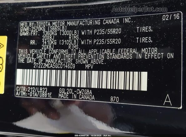 2T2ZZMCA5GC014609 2016 LEXUS RX 350 Черный Вид подкапотного пространства