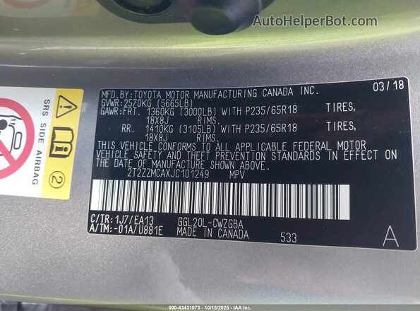 2T2ZZMCAXJC101249 2018 LEXUS RX 350 Champagne Вид подкапотного пространства