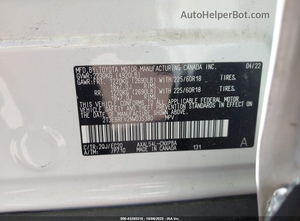 2T3E6RFV2NW035380 2022 TOYOTA RAV4 HYBRID White Շարժիչի բաժամունքի տեսք