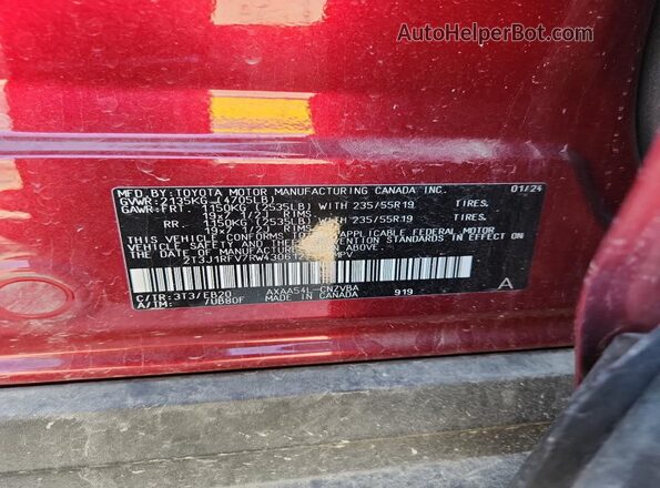 2T3J1RFV7RW430612 2024 TOYOTA RAV4 Red Панорамний вид салону 360°