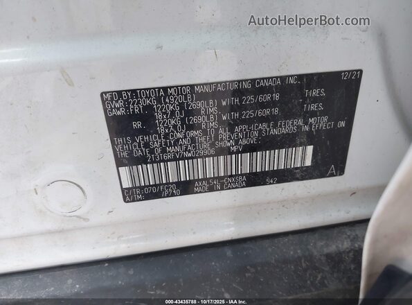 2T3T6RFV7NW029906 2022 TOYOTA RAV4 HYBRID White Widok komory silnika