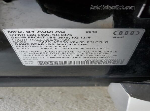 WA1BNAFY6J2206615 2018 AUDI Q5 Черный Панорамный вид салона 360°