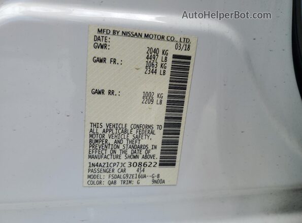 1N4AZ1CP7JC308622 2018 NISSAN LEAF White Widok naklejki z numerem VIN