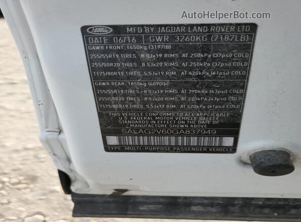 SALAG2V60GA837949 2016 LAND ROVER LR4 Белый Панорамный вид салона 360°