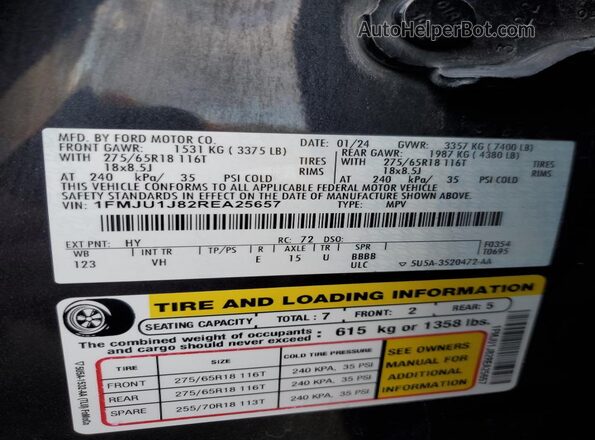 1FMJU1J82REA25657 2024 FORD EXPEDITION Угольный 