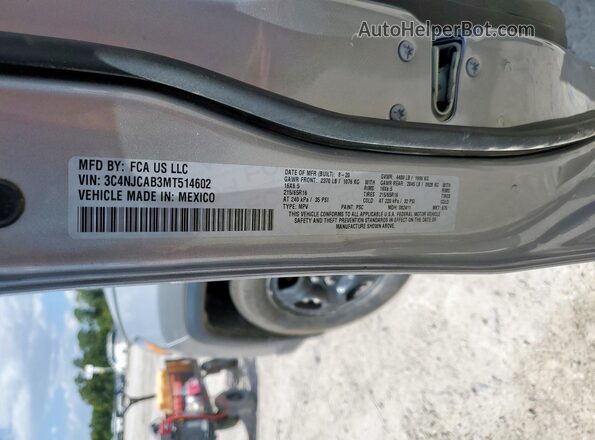 3C4NJCAB3MT514602 2021 JEEP COMPASS Silver Widok naklejki z numerem VIN