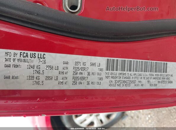 3C4PDCAB4GT250567 2016 DODGE JOURNEY Красный Вид подкапотного пространства
