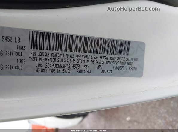 3C4PDCBG3HT514678 2017 DODGE JOURNEY White ძრავის განყოფილების ხედი