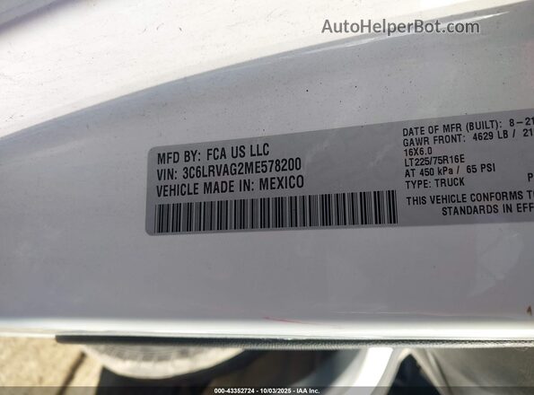 3C6LRVAG2ME578200 2021 RAM PROMASTER 1500 Белый Вид подкапотного пространства