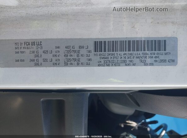 3C6TRVDG1LE112283 2020 RAM PROMASTER 2500 Белый Вид подкапотного пространства