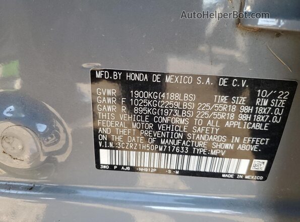 3CZRZ1H50PM717633 2023 HONDA HR-V Серый Вид наклейки с VIN-кодом
