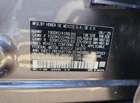 3CZRZ2H7XTM711338 2026 HONDA HR-V Gray Widok komory silnika