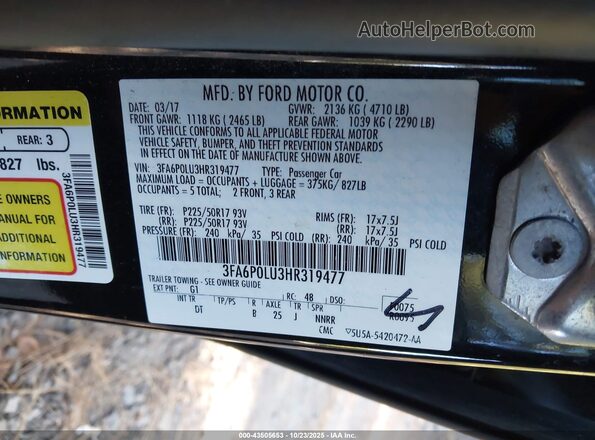 3FA6P0LU3HR319477 2017 FORD FUSION HYBRID Черный Вид подкапотного пространства