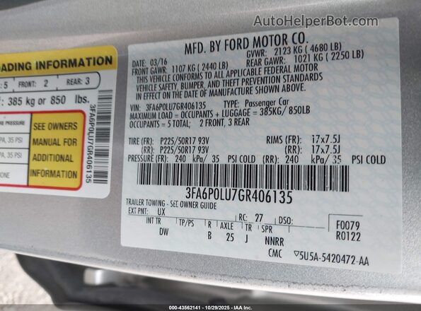 3FA6P0LU7GR406135 2016 FORD FUSION HYBRID Серебряный Вид подкапотного пространства