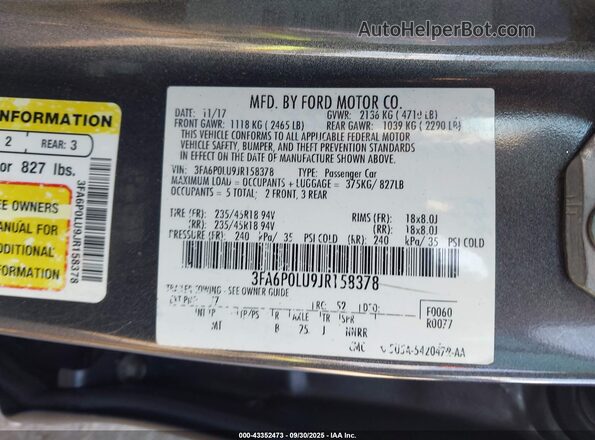 3FA6P0LU9JR158378 2018 FORD FUSION HYBRID Серый Вид подкапотного пространства
