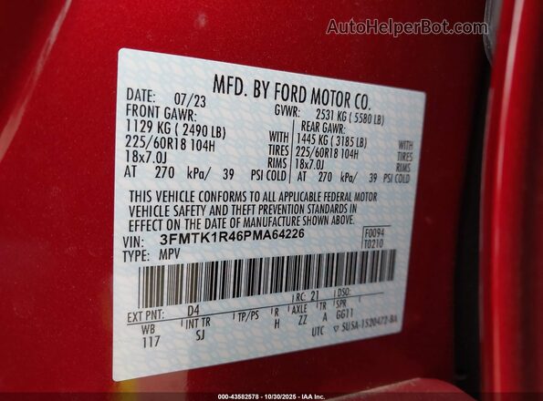 3FMTK1R46PMA64226 2023 FORD MUSTANG MACH-E Red Вид підкапотного простору