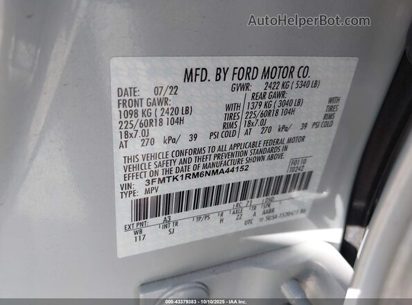 3FMTK1RM6NMA44152 2022 FORD MUSTANG MACH-E Серый Вид подкапотного пространства