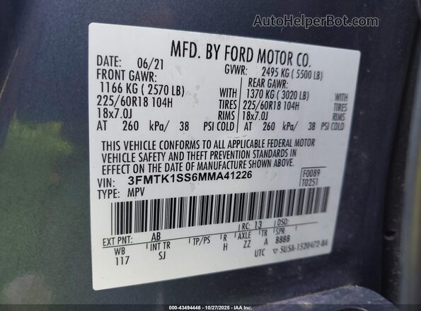 3FMTK1SS6MMA41226 2021 FORD MUSTANG MACH-E Gray Widok komory silnika