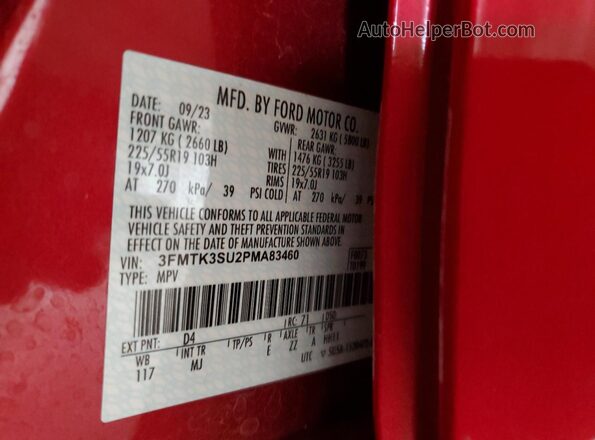3FMTK3SU2PMA83460 2023 FORD MUSTANG MACH-E PREMI Красный Вид наклейки с VIN-кодом