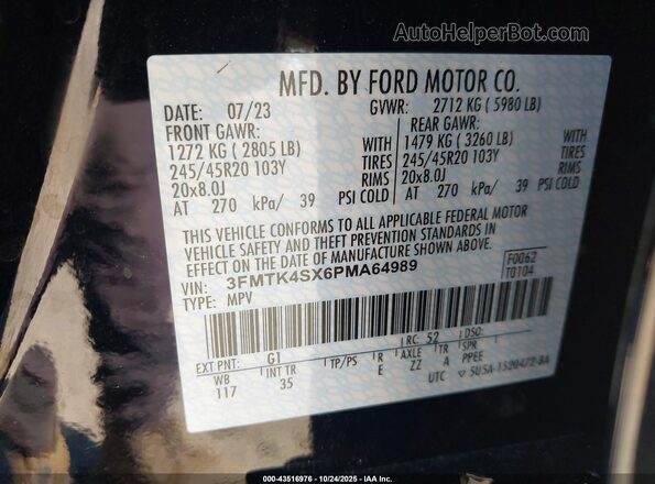 3FMTK4SX6PMA64989 2023 FORD MUSTANG MACH-E Black Вид підкапотного простору
