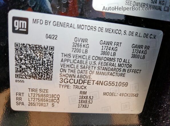 3GCUDFET4NG551059 2022 CHEVROLET SILVERADO Black Vista del compartimento del motor