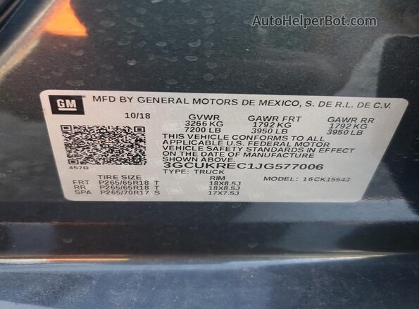 3GCUKREC1JG577006 2018 CHEVROLET SILVERADO Угольный Вид подкапотного пространства