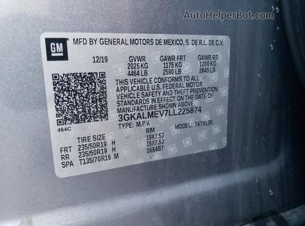 3GKALMEV7LL225874 2020 GMC TERRAIN Серый Вид наклейки с VIN-кодом