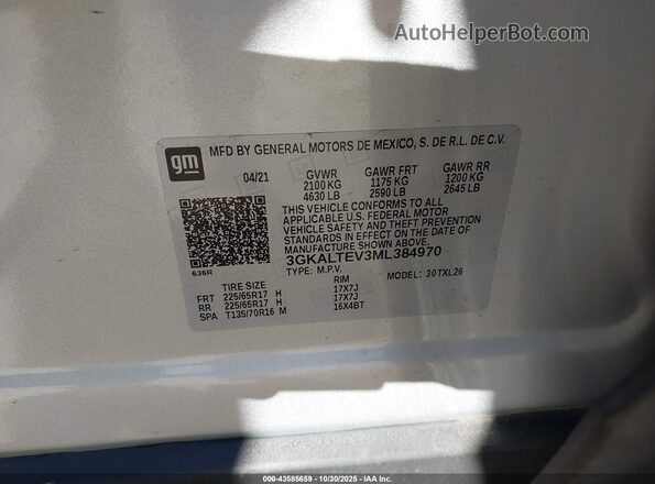 3GKALTEV3ML384970 2021 GMC TERRAIN Silver Engine compartment view