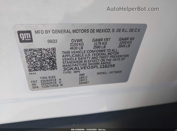 3GKALVEG5PL116259 2023 GMC TERRAIN White Շարժիչի բաժամունքի տեսք