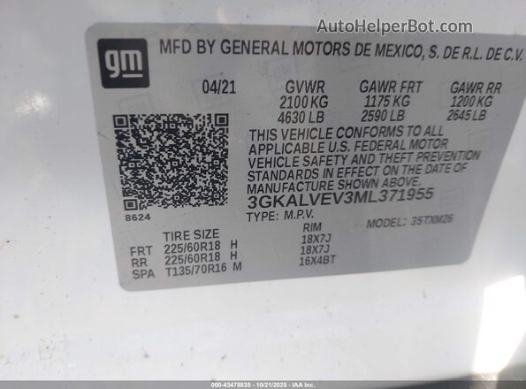 3GKALVEV3ML371955 2021 GMC TERRAIN Белый Вид подкапотного пространства