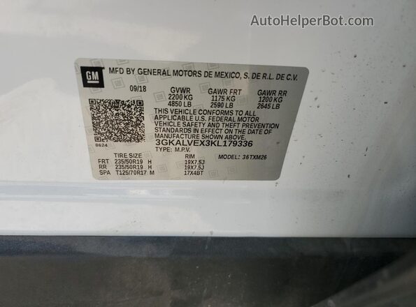 3GKALVEX3KL179336 2019 GMC TERRAIN White VIN sticker view