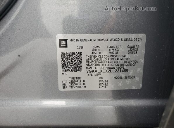 3GKALXEX2LL221489 2020 GMC TERRAIN Silver Вид наклейки з VIN-кодом